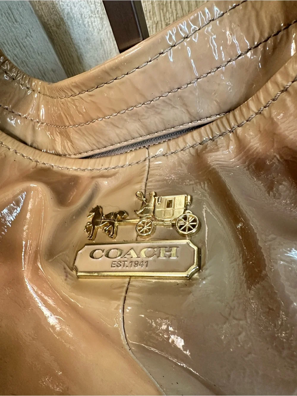 REHAB ME - Coach Blush Patent Leather Hobo with Gold Hardware